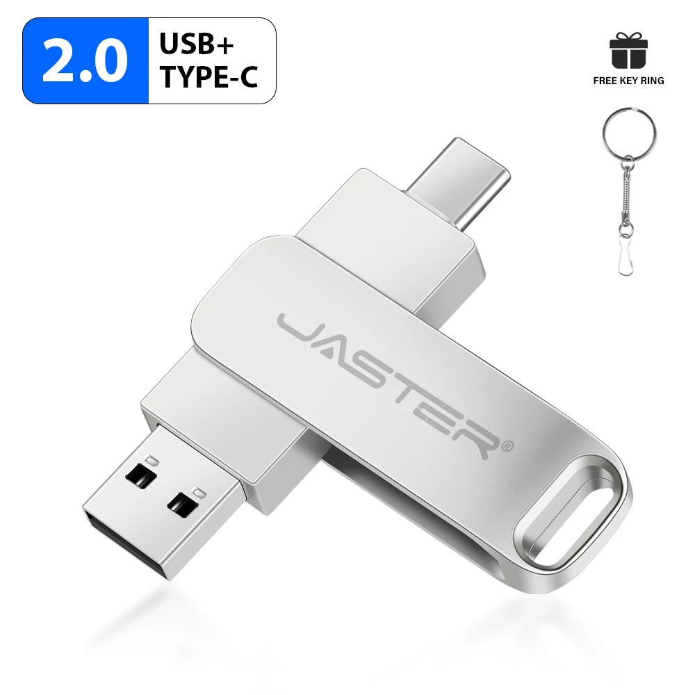 JASTER USB-C Metal Flash Drive 2-in-1 | 4GB–128GB Memory Stick USB Flash Drive PRIMED 128MB(Not 128GB) Silver CN