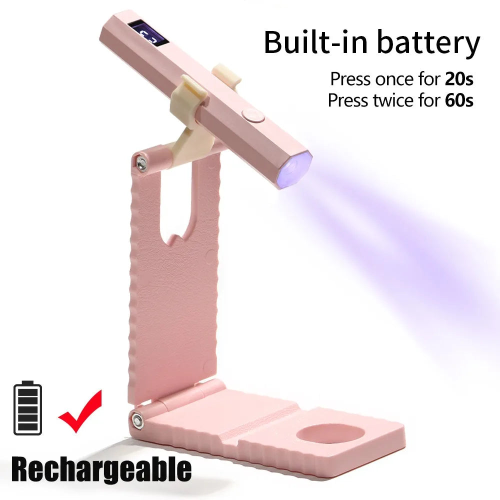 Portable Rechargeable UV Nail Lamp – Foldable Stand & LCD