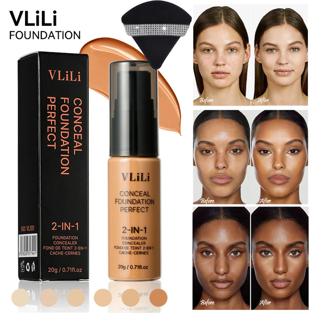 Waterproof Full Coverage Liquid Foundation & Puff Set Liquid Foundation Set PRIMED