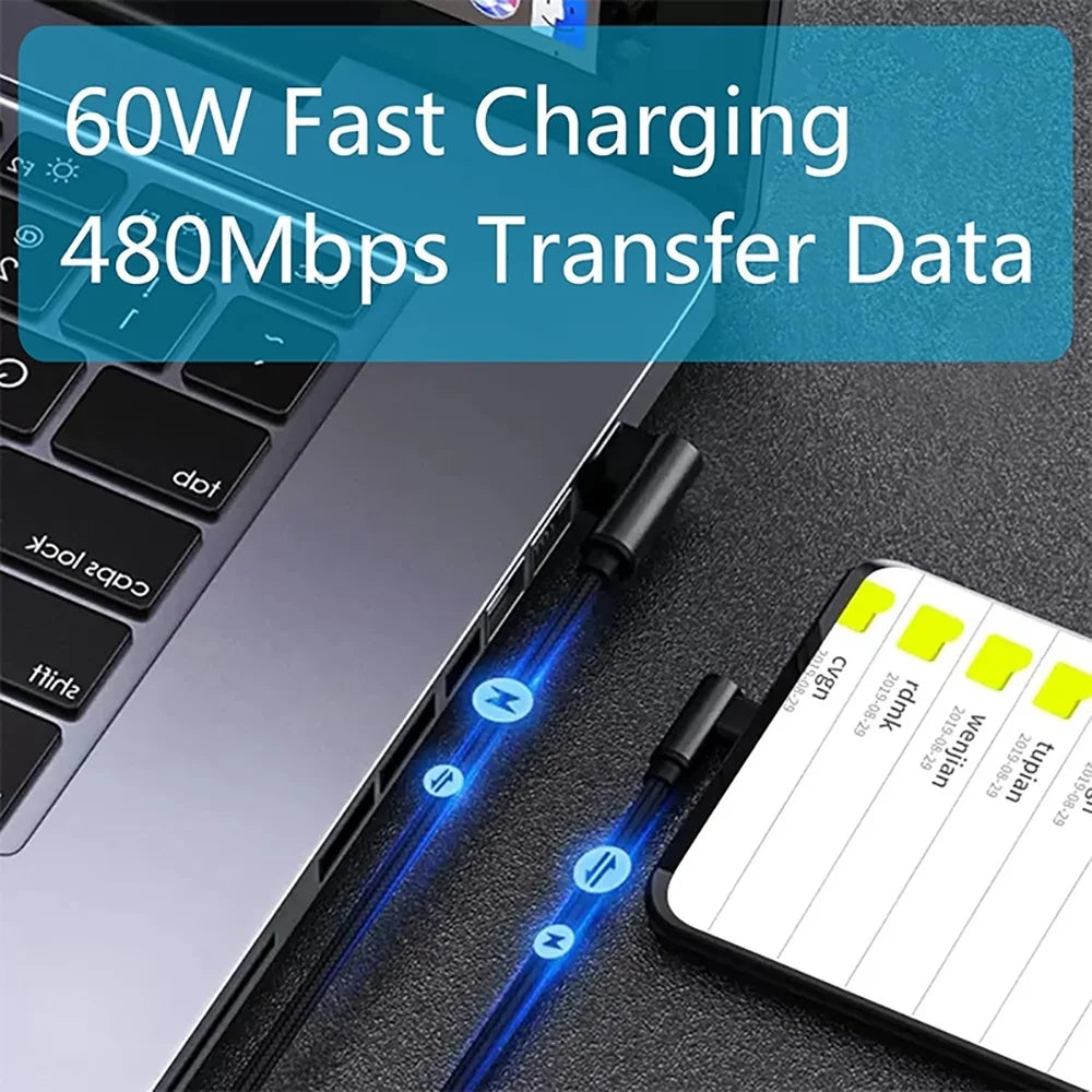90° USB-C to USB-C Cable 60W PD Fast Charging Data Cord USB-C Charging Cable PRIMED