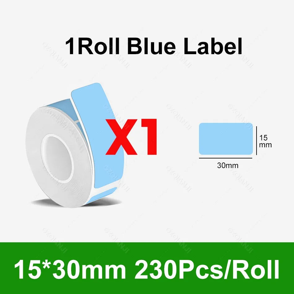 Thermal Label Sticker Roll 12–30mm for Mini Printer P15 D30 P12 Thermal Label Roll PRIMED 1Roll Blue 15X30