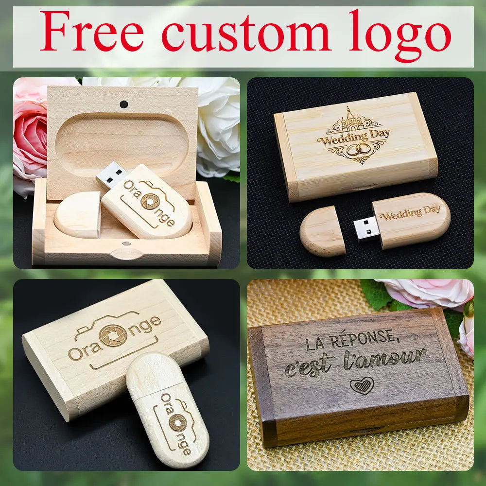 Wooden USB Flash Drive 4–64GB | Free Custom Logo Engraving