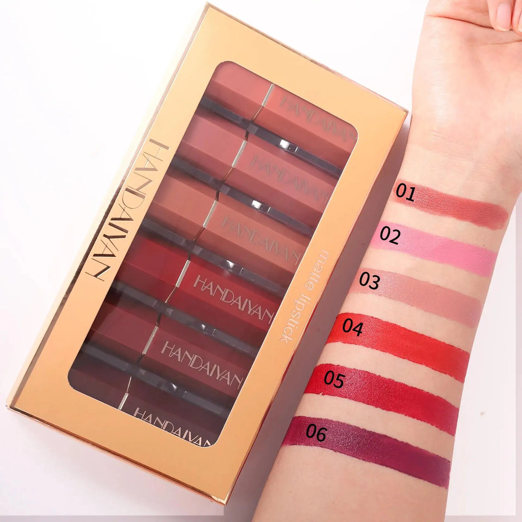 Handaiyan 6-Pc Matte Velvet Nude Lipstick Set – Waterproof Lipstick Set PRIMED