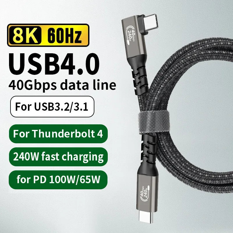 Thunderbolt 4 90° USB-C Cable 40Gbps 8K 240W PD | Hannord Thunderbolt USB-C Cable PRIMED