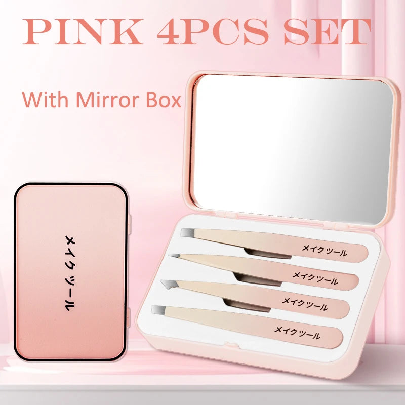 Stainless Steel Slanted Eyebrow Tweezers | Colorful Combo Set