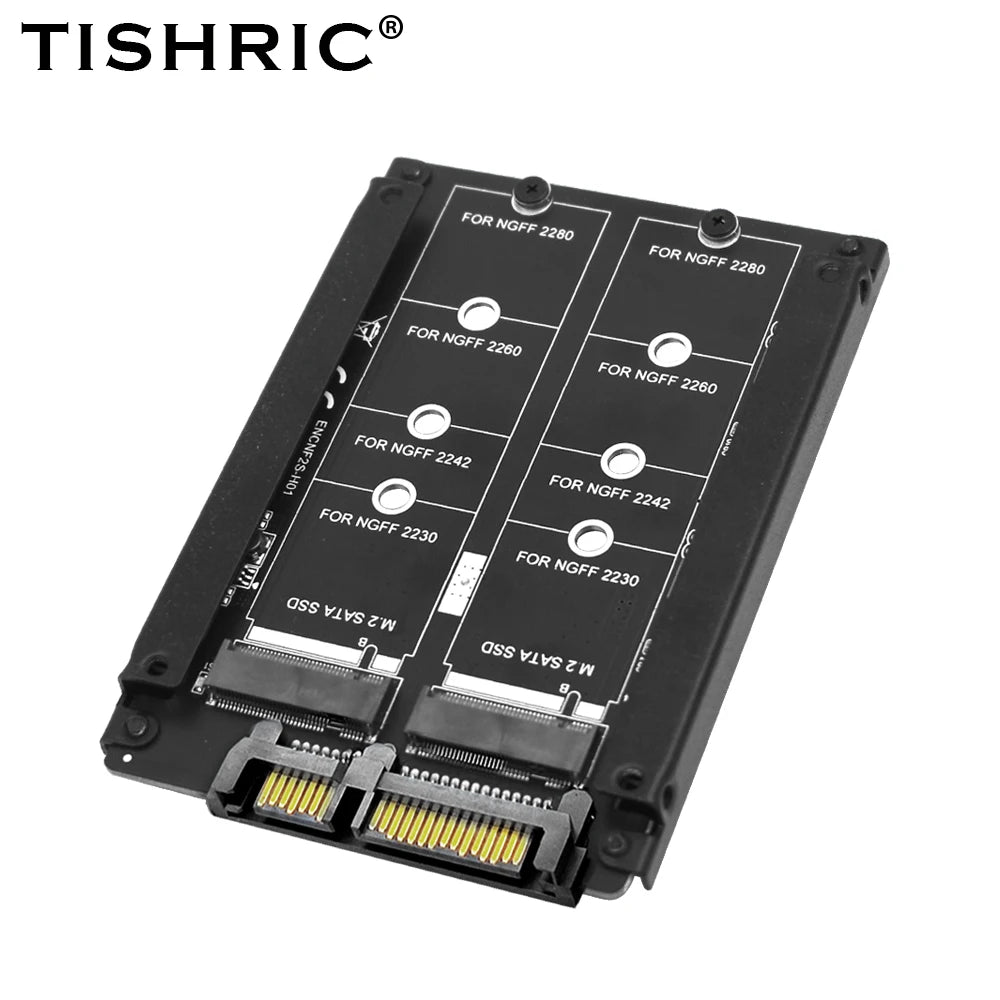 TISHRIC M.2 NGFF to SATA Adapter Dual Port with Enclosure SSD Adapter Card PRIMED black China Mainland