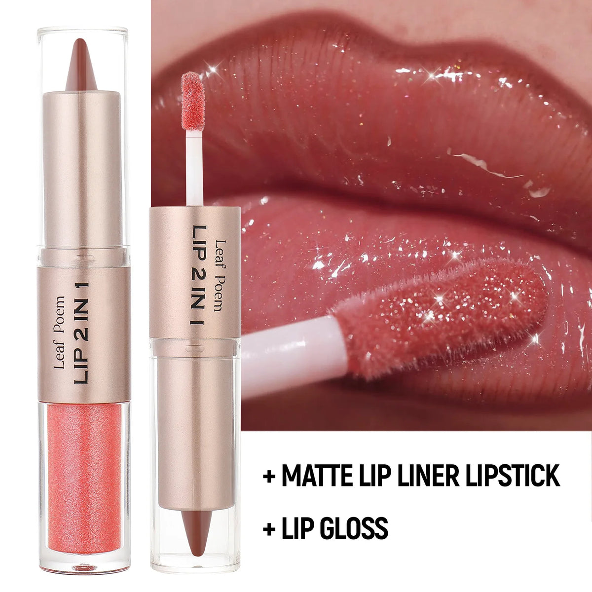 2-in-1 Matte Lip Liner & Mirror Gloss Pencil – Nude Brown Lip Liner Gloss Pen PRIMED