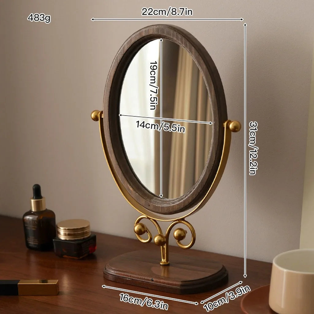 Vintage Oval Vanity Mirror – 360° Rotatable Tabletop Makeup Mirror