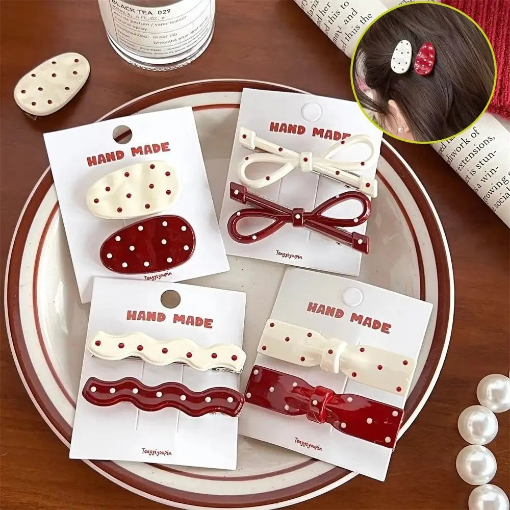 Retro Polka Dot Hair Clips – Seamless Bangs Barrettes Women