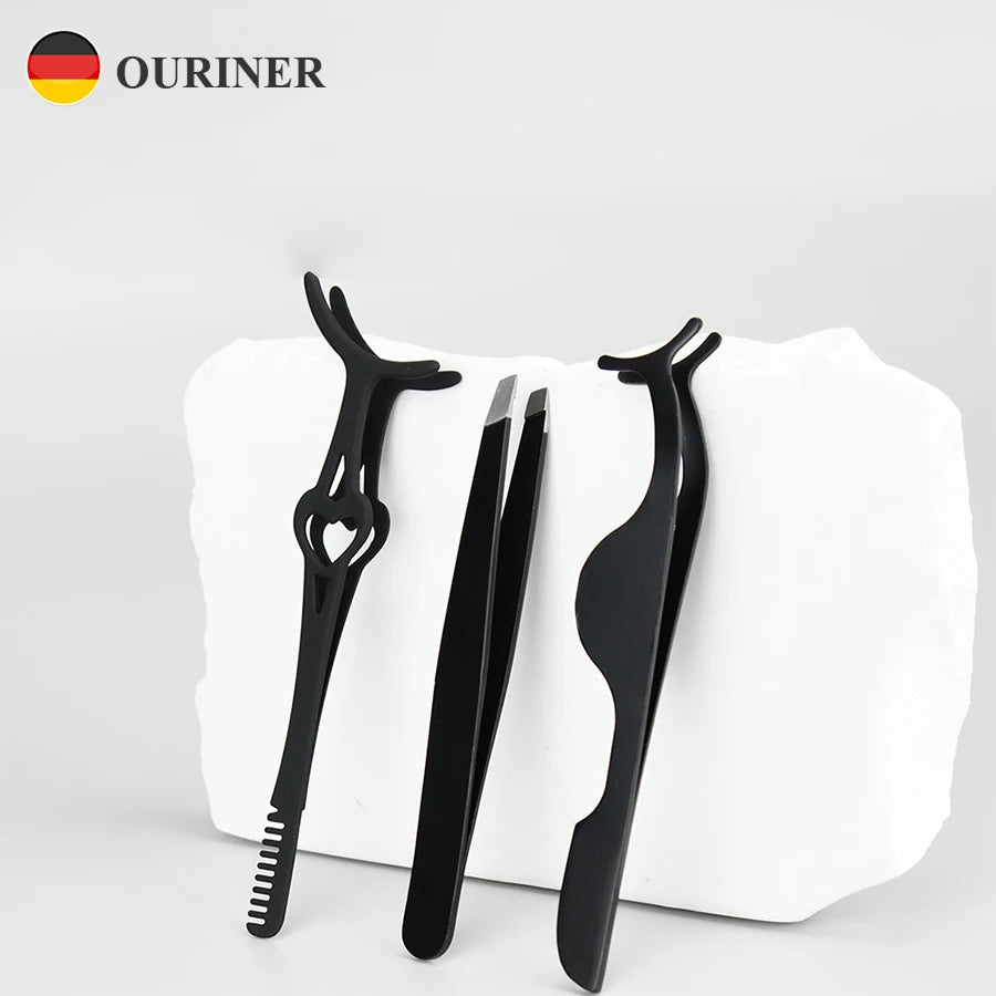 3-Piece Fake Eyelash Clip Comb & Tweezers Tool Set Eyelash Applicator Set PRIMED
