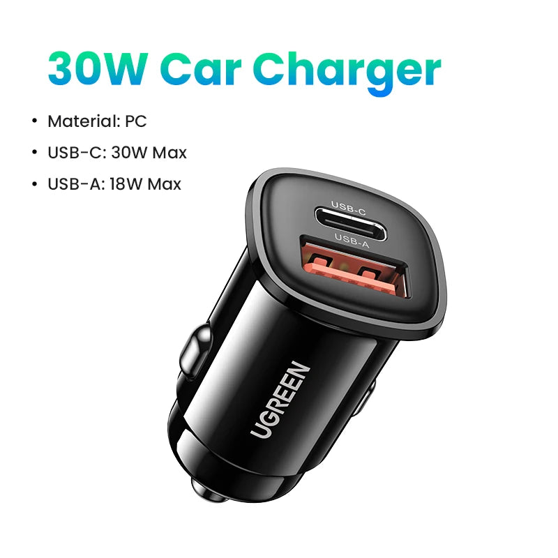 UGREEN 30W USB-C Car Charger PD 3.0 & QC 3.0 Dual Port USB Car Charger PRIMED 30W Car Charger Russian Federation