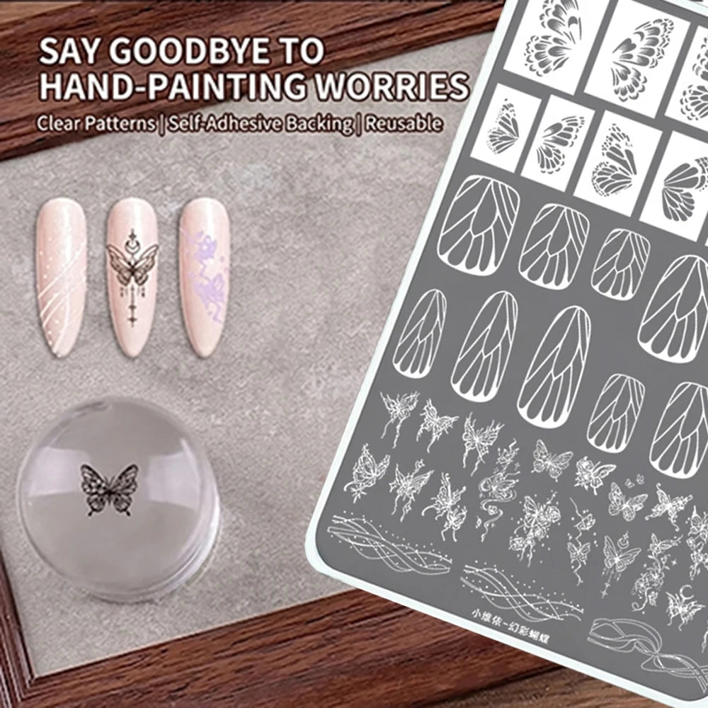 MAFANAILS Butterfly Nail Stamping Plate – Steel Stencil Tool Nail Stamping Plate PRIMED