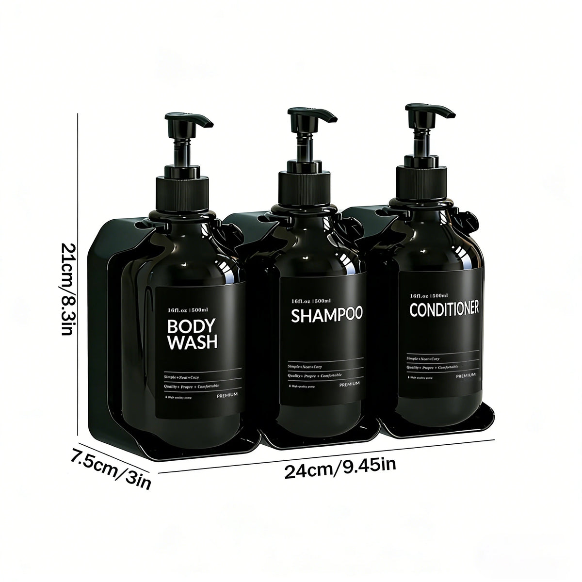 Wall Mount Shampoo & Conditioner Dispenser – 2 or 3 Chamber Set