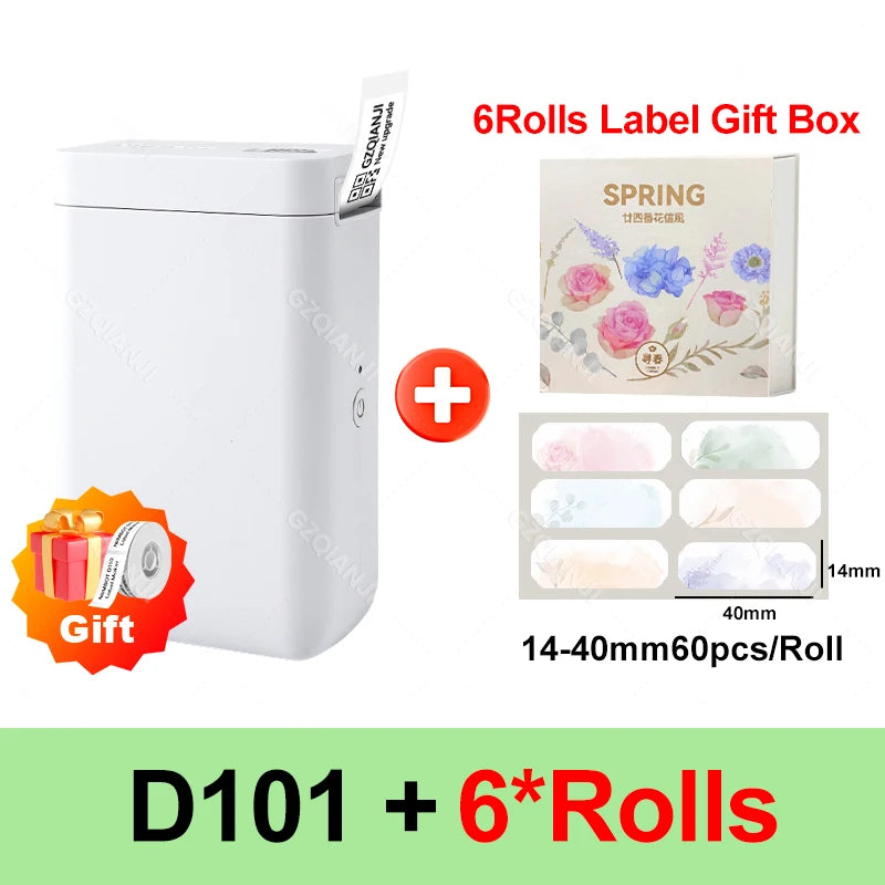 Niimbot D101 25mm Bluetooth Thermal Label Printer + Label Rolls Thermal Label Printer PRIMED D101 add 6RollsB