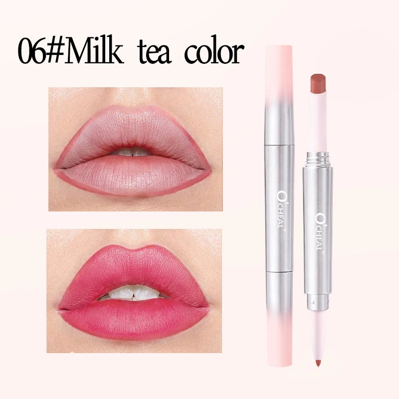 OCHEAL 2-in-1 Matte Lip Liner & Lipstick Pen | Long-Lasting Lip Liner Lipstick PRIMED 06 Milk tea color Full Size