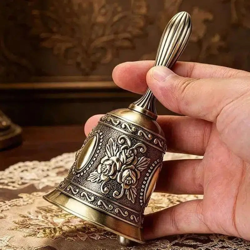 Vintage Embossed Metal Hand Bell – Retro Call Bell for Events