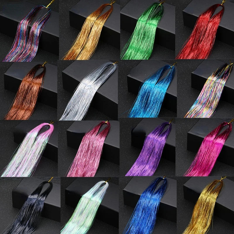 Holographic Hair Tinsel Extensions – Rainbow Glitter Strands Hair Tinsel Extensions PRIMED