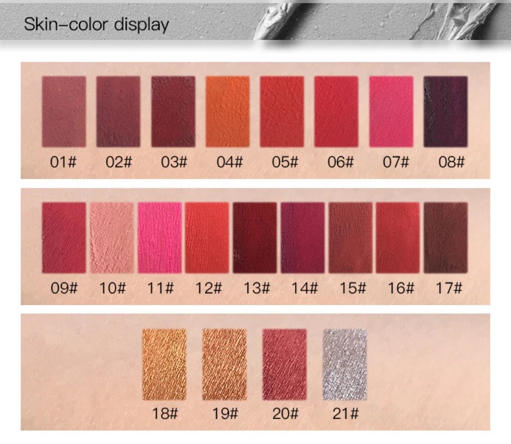 21-Color Matte Liquid Lipstick Set – Waterproof Long-Lasting Liquid Lipstick Set PRIMED