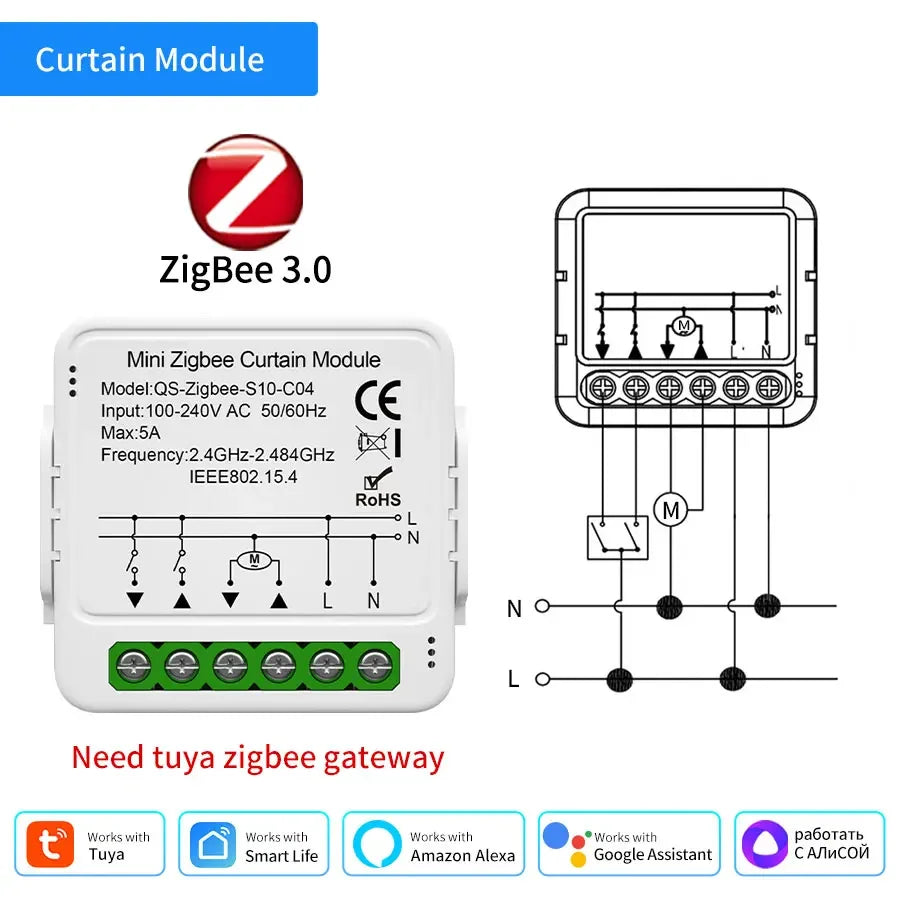 Tuya WiFi Zigbee Smart Curtain Switch Module | Alexa Google Smart Curtain Switch PRIMED Zigbee3.0