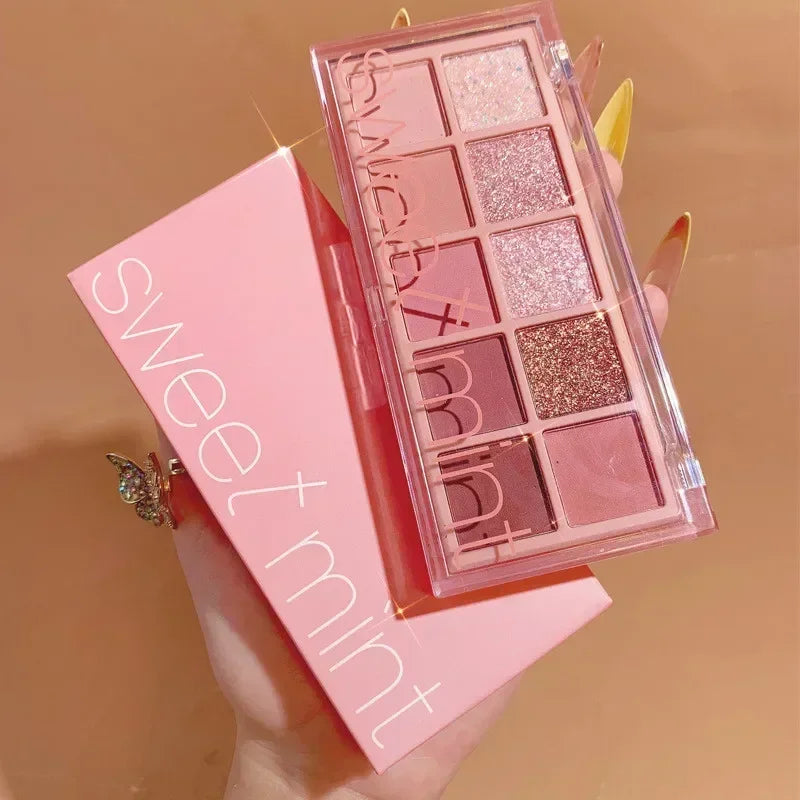 10-Color Glitter Shimmer Eyeshadow Palette – Waterproof & Nude