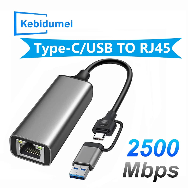 USB-C to 2.5G RJ45 Ethernet Adapter | 2500Mbps LAN Converter USB Ethernet Adapter PRIMED