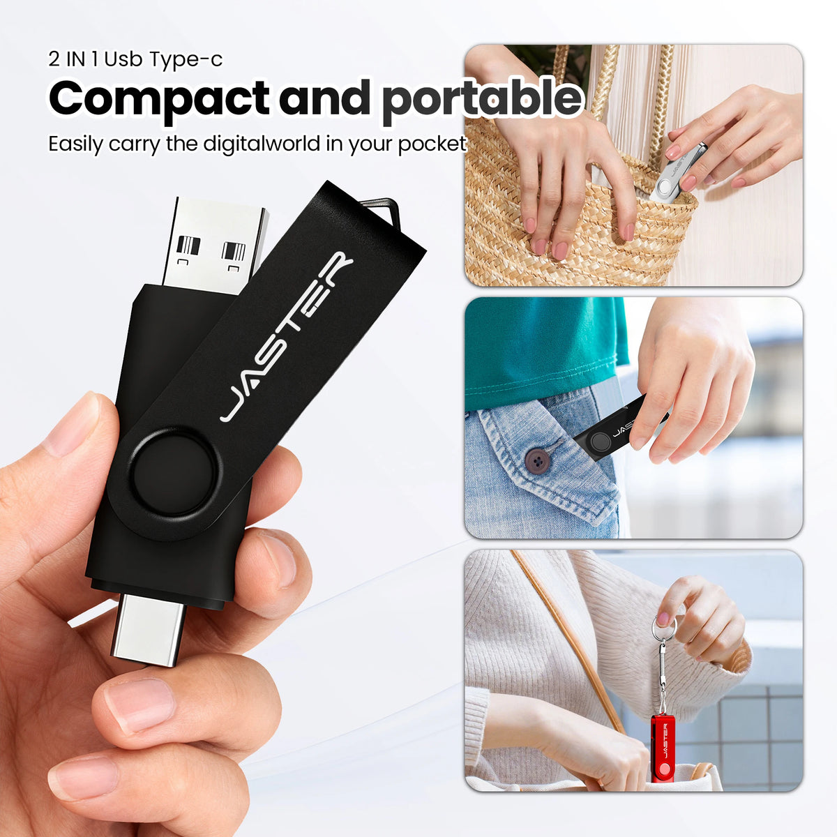 JASTER 2-in-1 Type-C USB 3.0 Flash Drive 16GB–128GB USB Flash Drive PRIMED