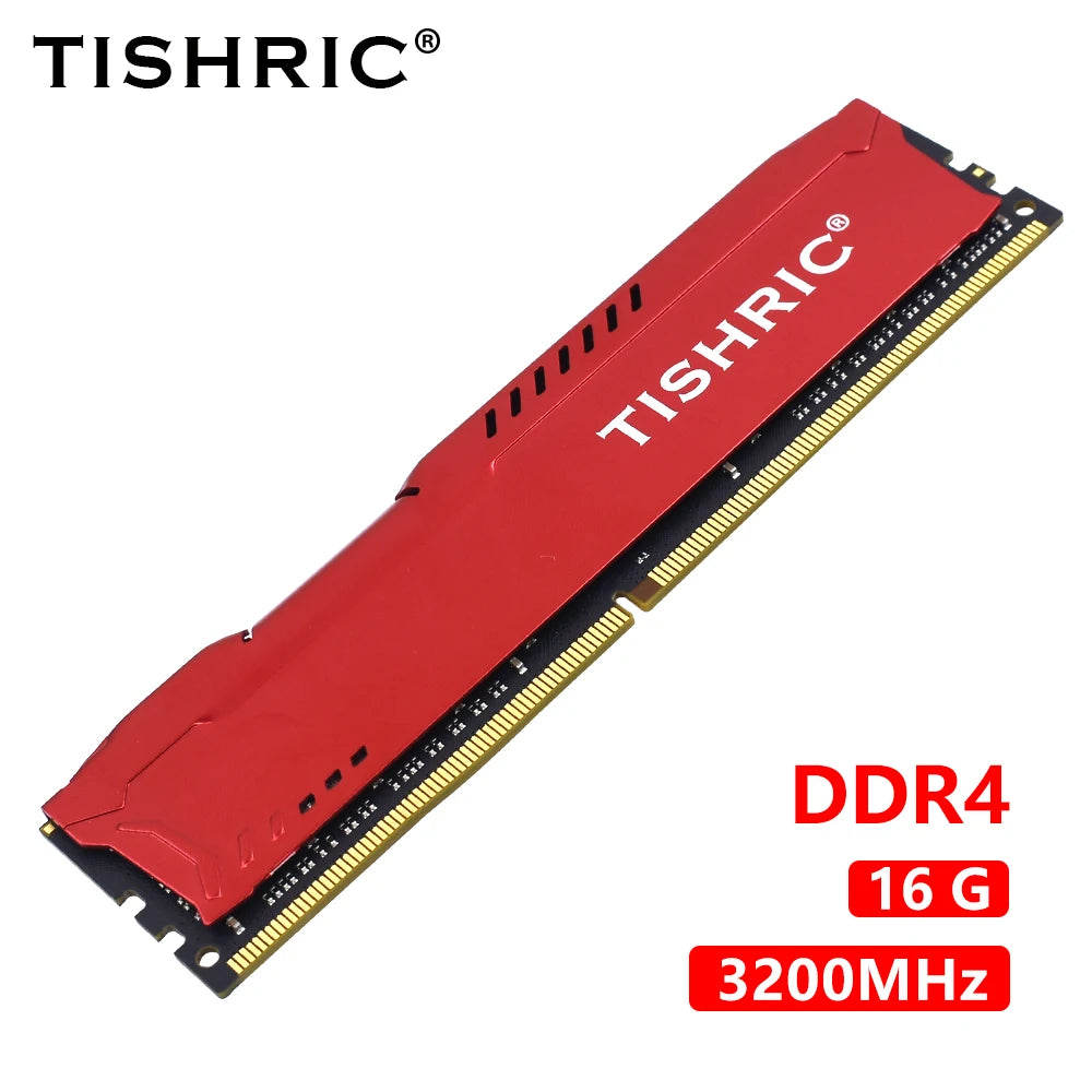 TISHRIC DDR4 16GB 3200MHz Desktop RAM with Heatsink | DIMM Desktop RAM Module PRIMED Red China Mainland 16 GB