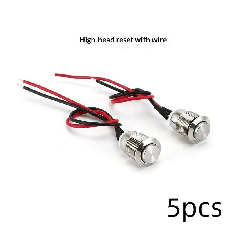 12mm Stainless Steel Momentary Push Button Switch Pre-Wired Push Button Switch PRIMED 5pcs no Lock