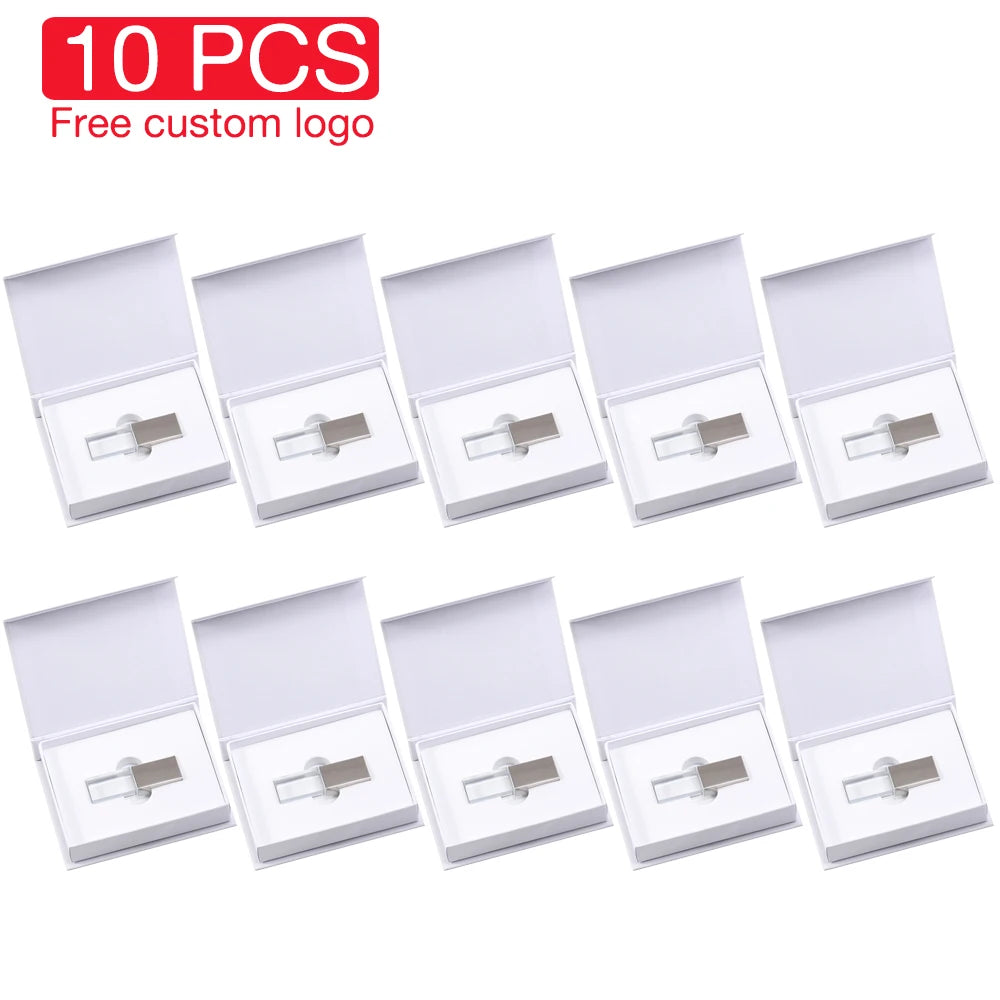 10-Pack Crystal USB Flash Drives | Custom Logo Wedding Gift Crystal USB Flash Drive PRIMED 128 GB Silver with box CN