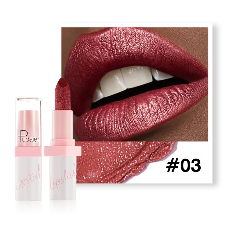Pudaier Diamond Lipstick 10 Shades – Waterproof Glitter Lip