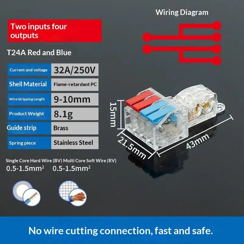 T-Type No-Strip Wire Connector | Quick Branch Terminal Block