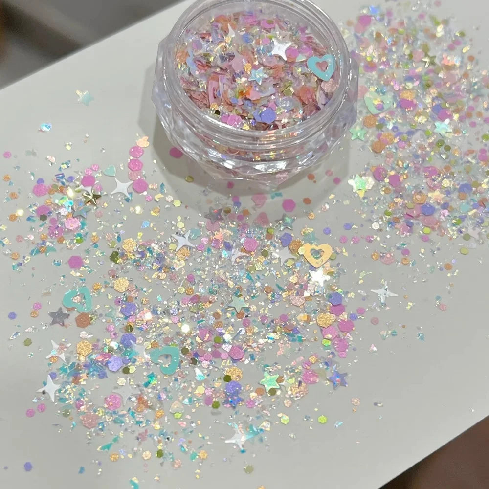 Aurora Nail Glitter Sequins Powder – Heart & Star Sparkle Nail Glitter Powder PRIMED A1