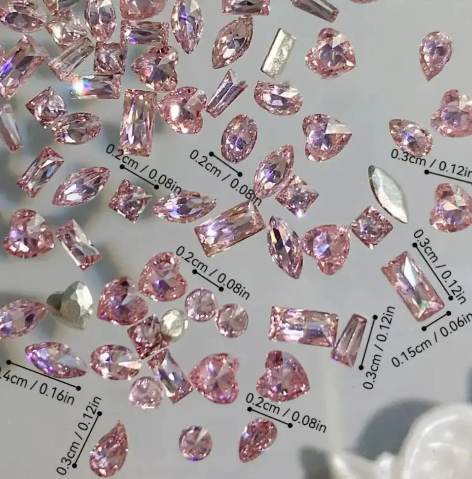 50Pcs Pink Zircon Nail Rhinestones Heart & Oval Manicure Charms Nail Art Rhinestones PRIMED