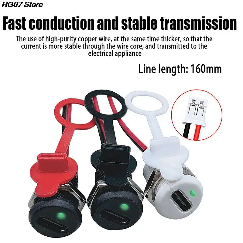 USB-C 2-Pin Waterproof Female Connector Jack PH2.0 Snap Lock USB-C Connector Jack PRIMED