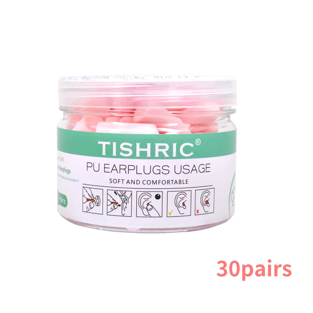 Soft PU Foam Earplugs 30/60 Pairs – 35.5dB Noise Reduction | TISHRIC Foam Earplugs PRIMED 30pairs pink China Mainland