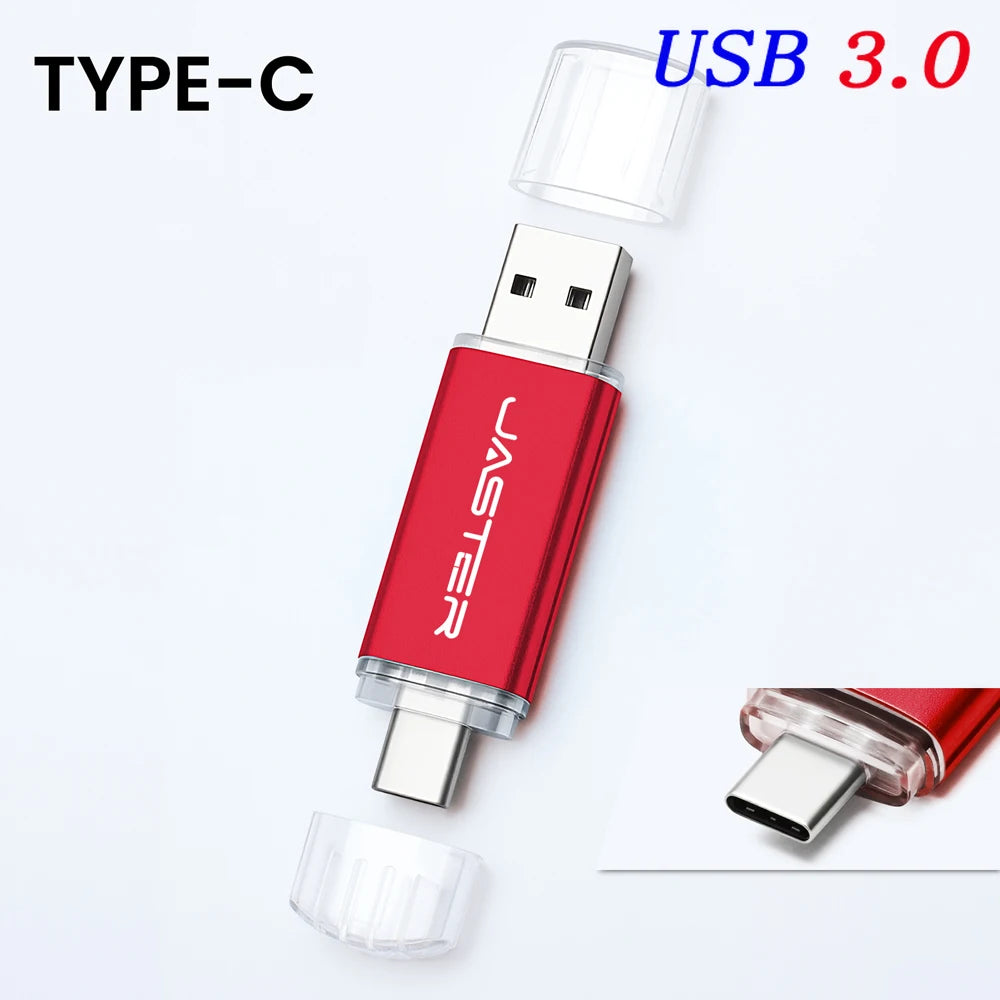JASTER Type-C OTG USB 3.0 Flash Drive 4GB–128GB Metal USB Flash Drive PRIMED 4GB Red CN