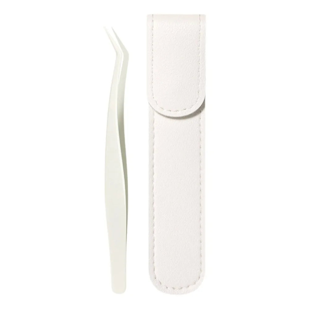 Stainless Steel Eyelash Tweezers Anti-Static + Leather Case
