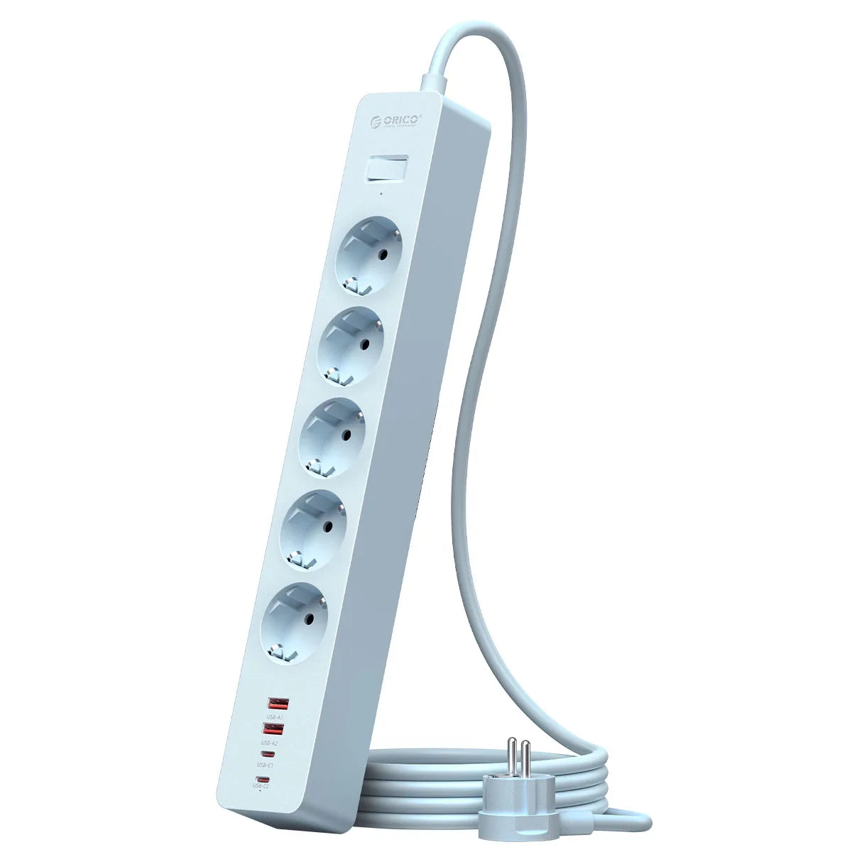 ORICO EU Power Strip 5 Outlets PD 20W USB-C Fast Charger 3M Cord Power Strip Charger PRIMED 1.5M 5A2U2C Blue China Mainland EU Plug
