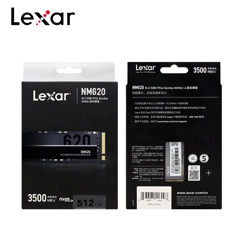 Lexar NM620 NVMe M.2 2280 PCIe 3.0 SSD 256GB 512GB 3500MB/s NVMe Internal SSD PRIMED