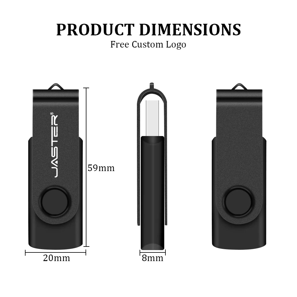 JASTER Metal USB Flash Drive 8GB–128GB Rotatable Pen Drive USB Flash Drive PRIMED