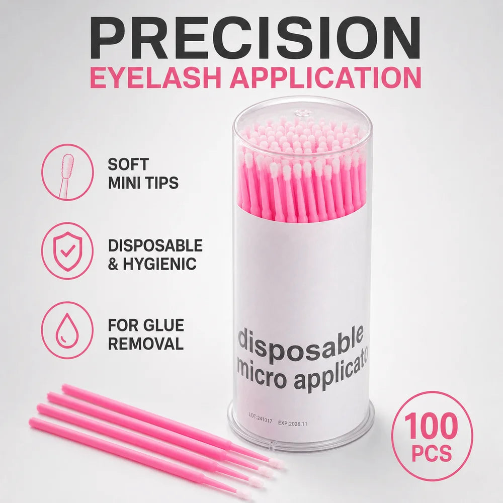 100Pcs Disposable Micro Applicator Brushes – Eyelash Extension Lash Applicator Brushes PRIMED