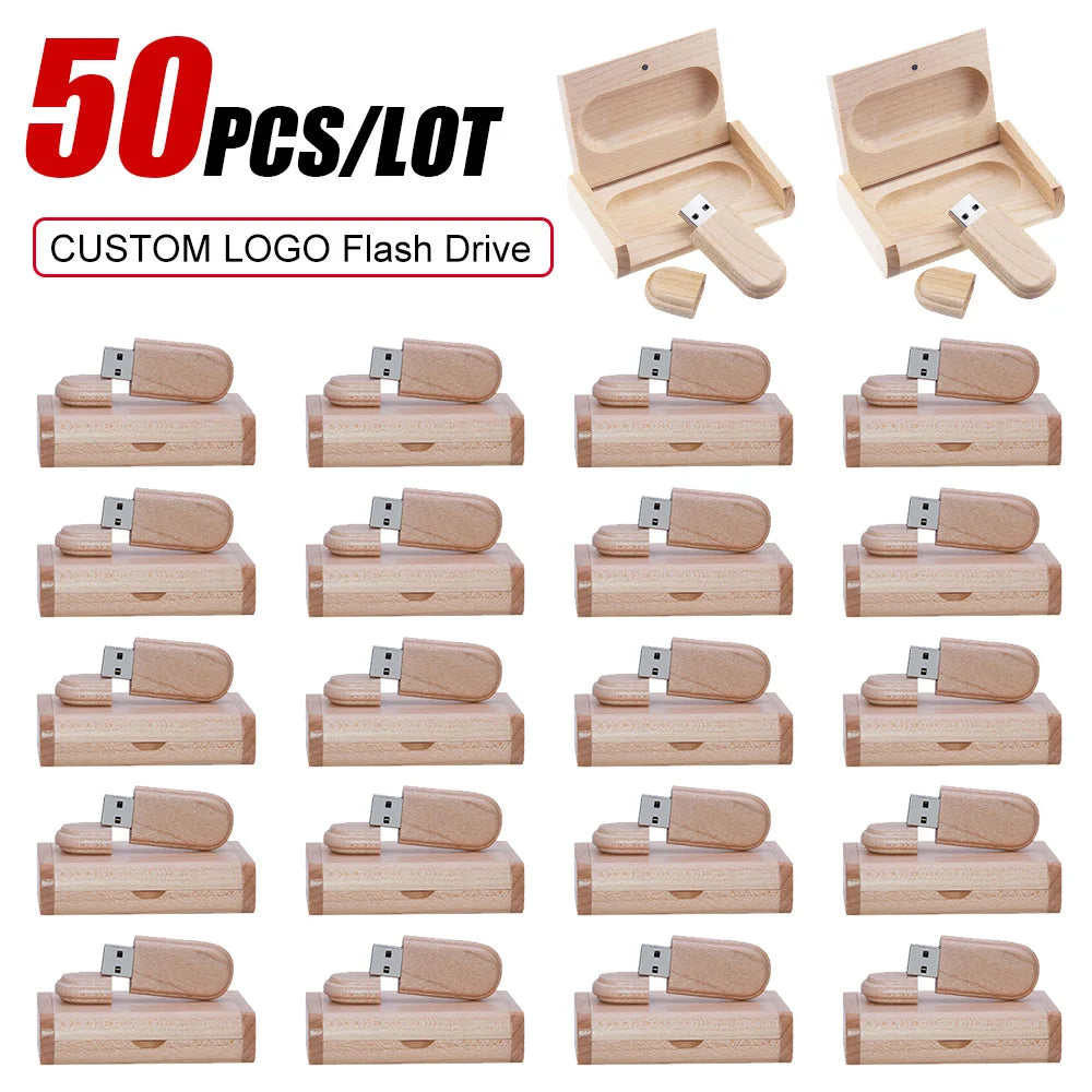 Wooden USB Flash Drive Custom Logo Bulk 4GB–64GB | 10/20/50 Pack