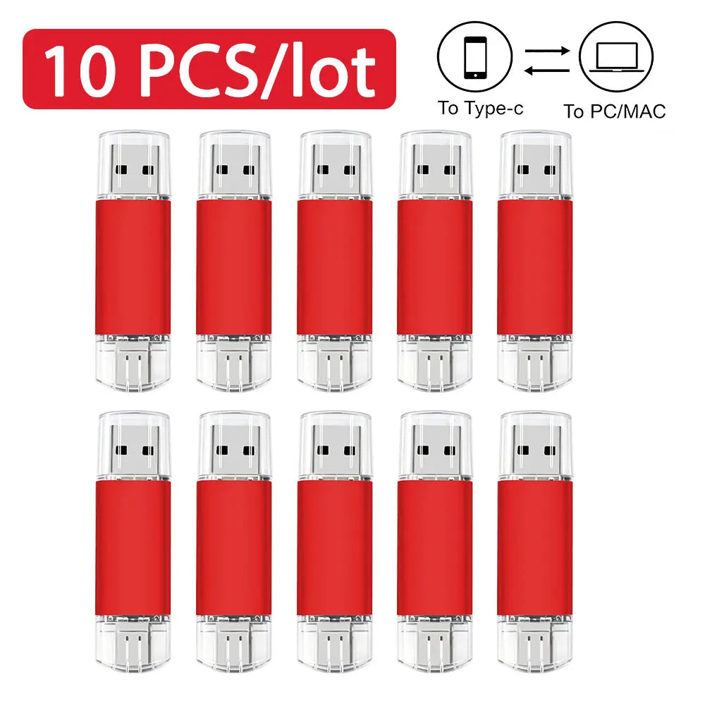 Type-C USB Flash Drive Bulk Custom Logo | 8–64GB 10/50/100 Pcs USB Flash Drive PRIMED 4GB Red x10