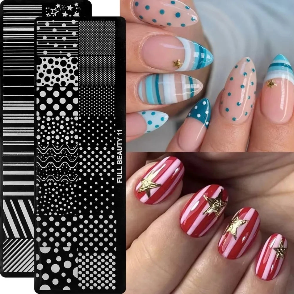 Nail Stamping Plate – Polka Dot, Star & Stripe Art Template