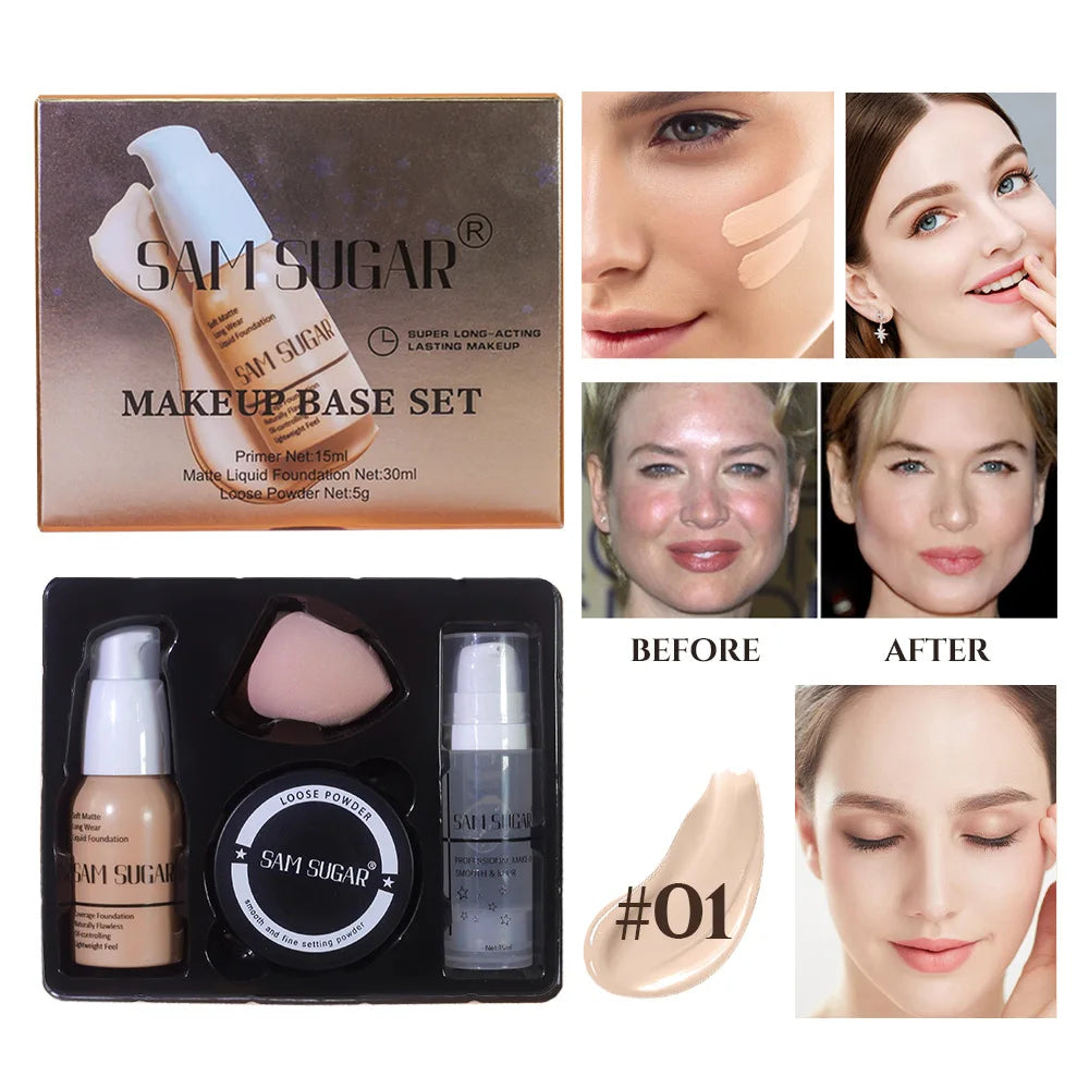 SAM SUGAR Makeup Base Set – Primer, Foundation & Powder
