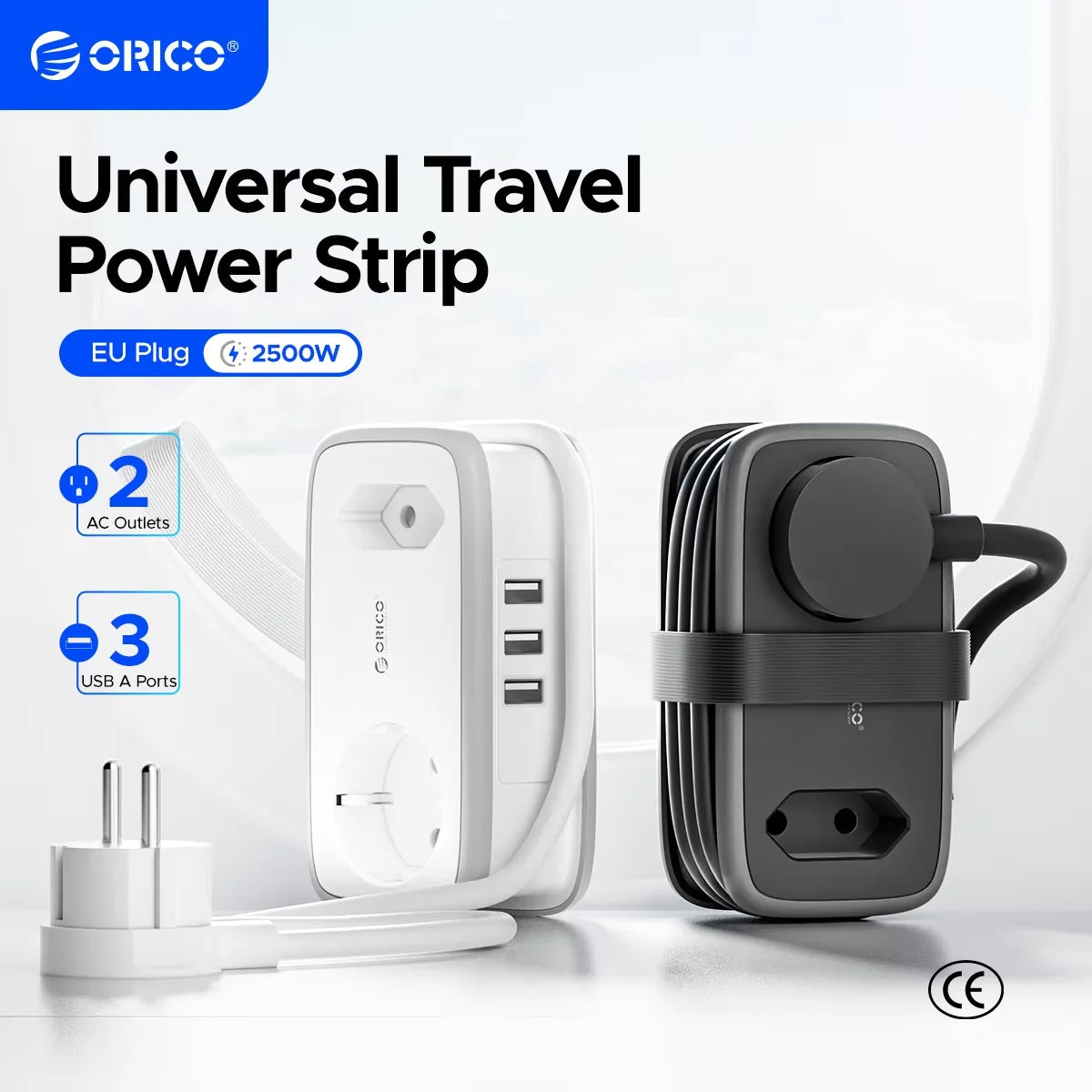 ORICO EU Travel Power Strip 5-in-1 | 2AC USB-C 1.1M Cord Travel Power Strip PRIMED