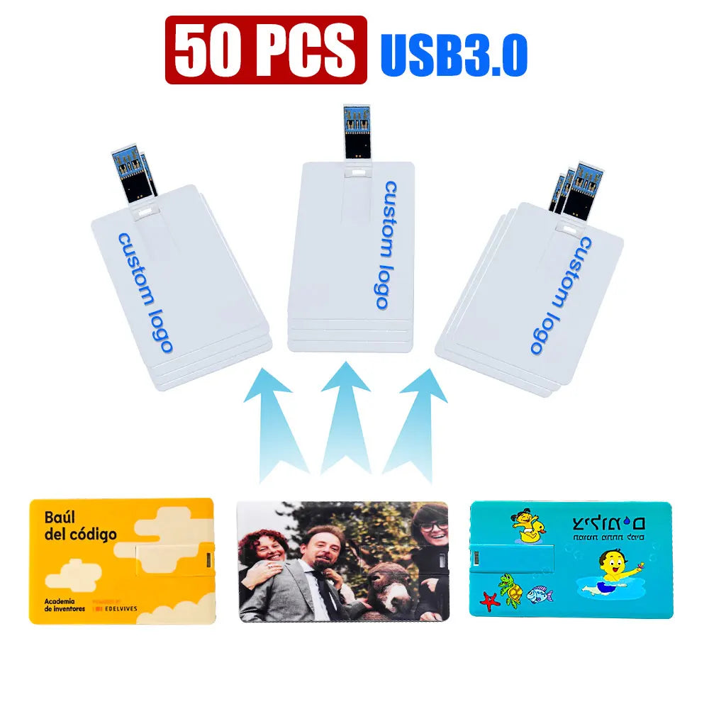 50-Pack Custom Logo USB 3.0 Flash Drives | Credit Card Style Custom USB Flash Drive PRIMED