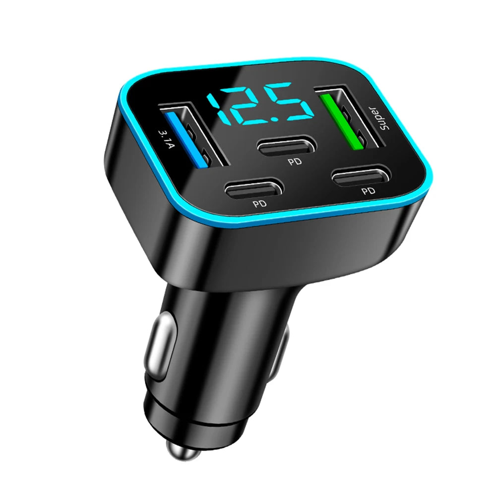 Elough 5-Port 27W USB Car Charger – 2USB+3Type-C Fast Charge