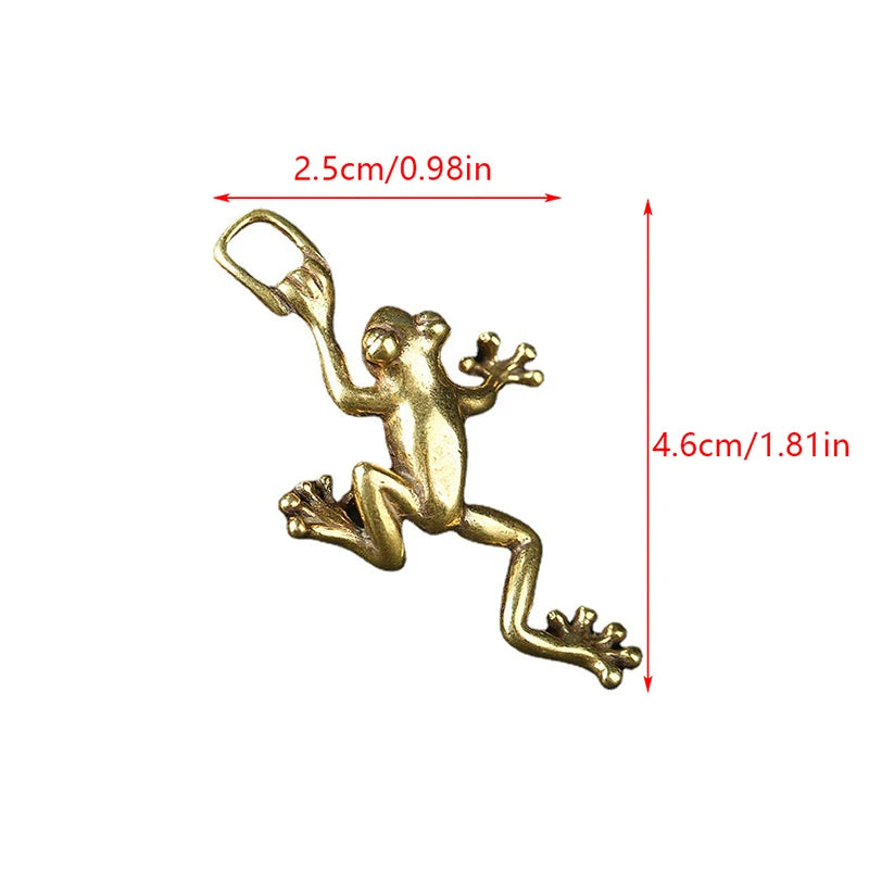 Solid Brass Leaping Frog Statue Keychain & Mini Figurine