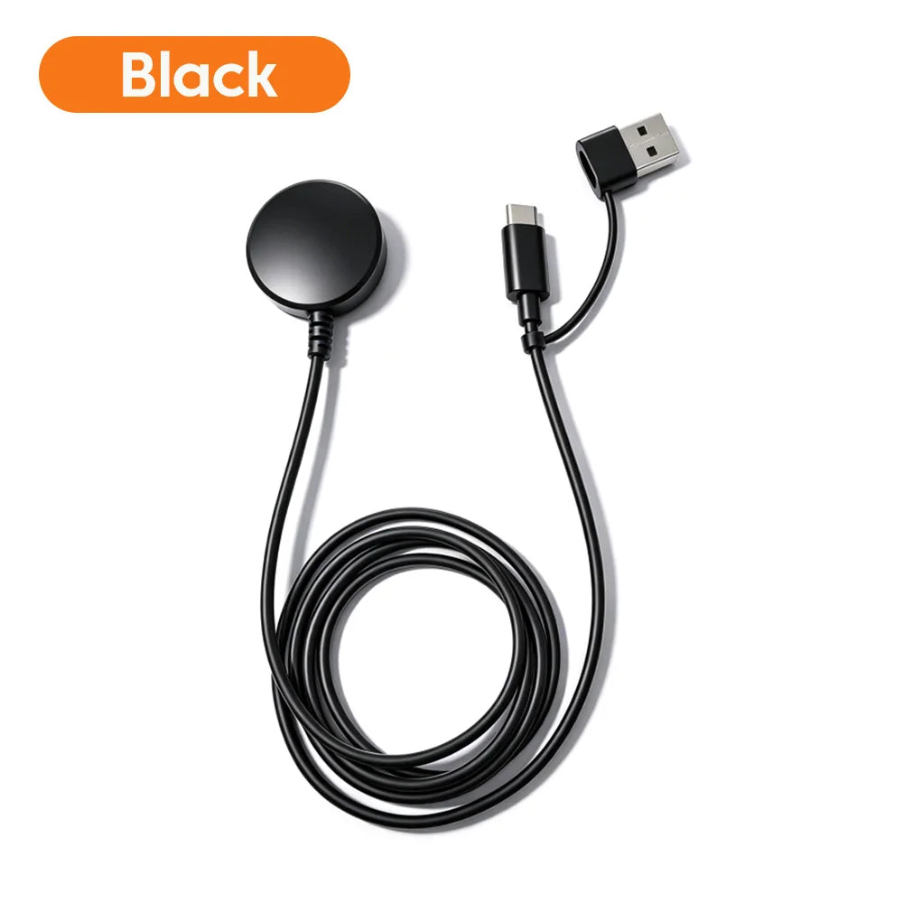 2-in-1 USB & Type-C Magnetic Charger for Samsung Galaxy Watch Smartwatch Charger PRIMED Black
